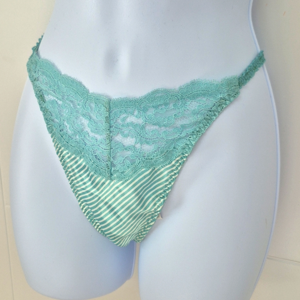 Vintage Valentino Intimo Satin Lace Thong Panties Lingerie OS Pinup
